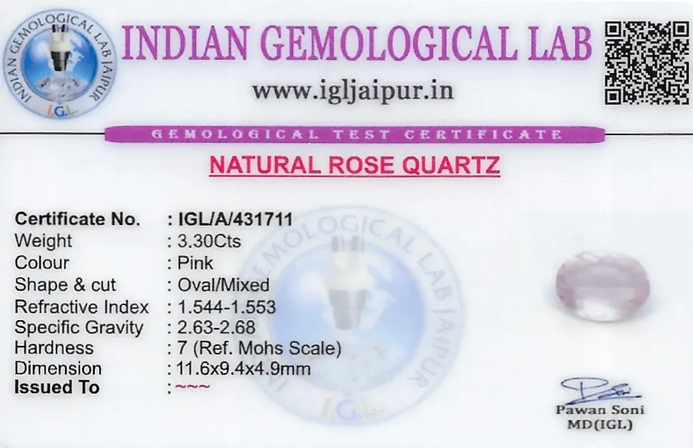 Rose Quartz 12x9 MM 3.3 carats