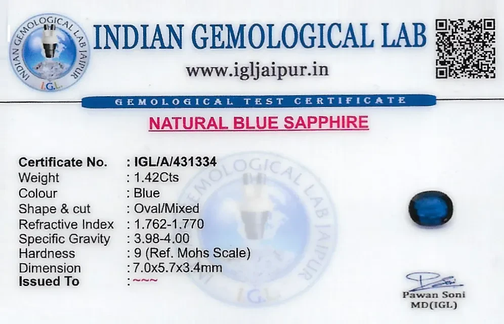 Blue Sapphire (Neelam) 7x6 MM 1.42 carats