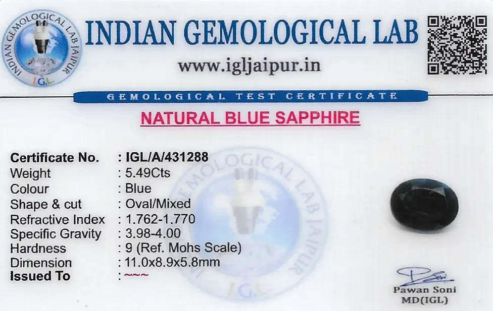 Blue Sapphire (Neelam) 11x9 MM 5.49 carats