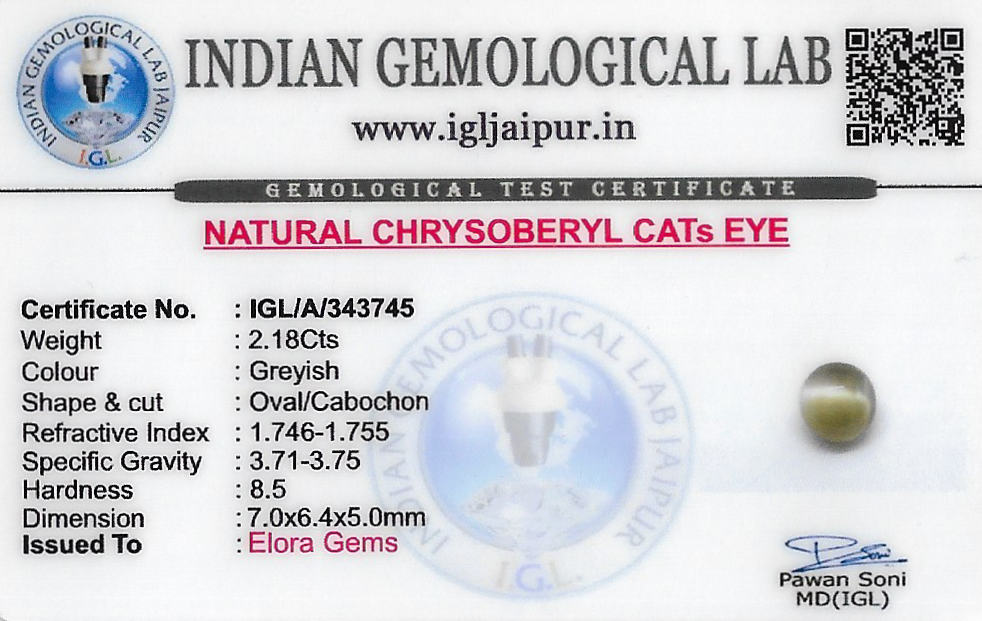 Chrysoberyl Cats Eye (Vaiduryam) 7x6 MM 2.18 carats