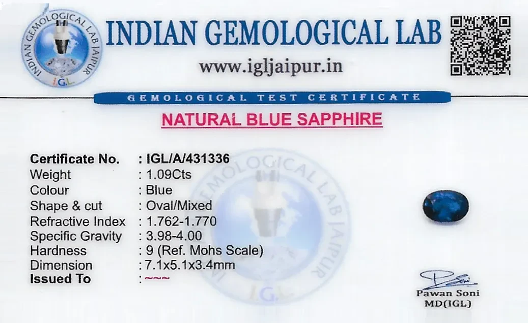 Blue Sapphire (Neelam) 7x5 MM 1.09 carats