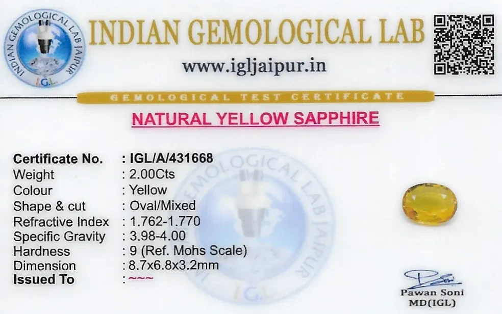 Yellow Sapphire (Pukhraj) 7x7 MM 2 carats