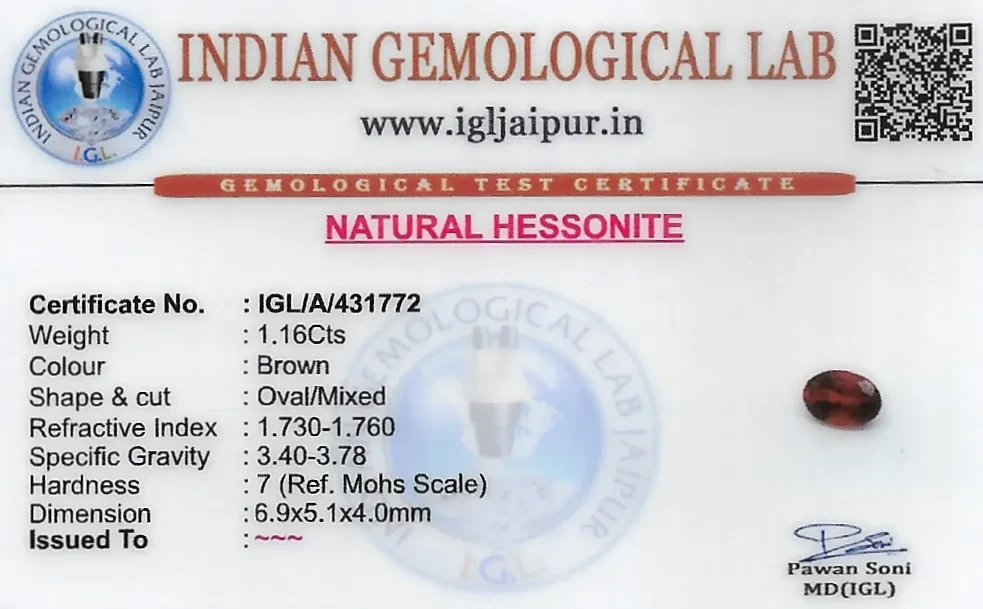 Hessonite (Gomed) 7x5 MM 1.16 carats