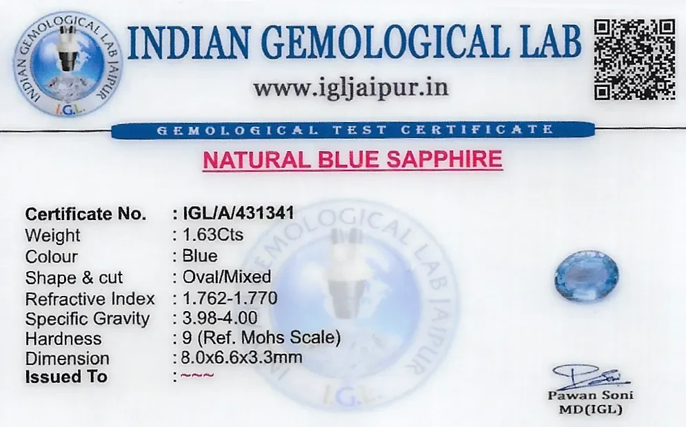 Blue Sapphire (Neelam) 8x7 MM 1.63 carats