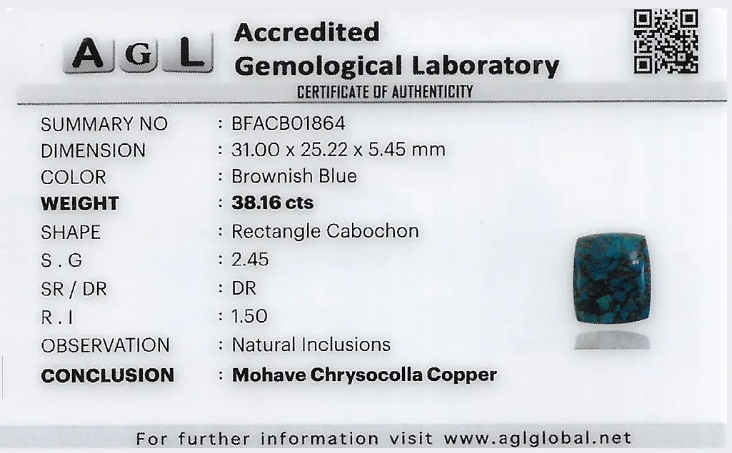 Mohave Chrysocolla Copper 31x25 MM 38.16 carats