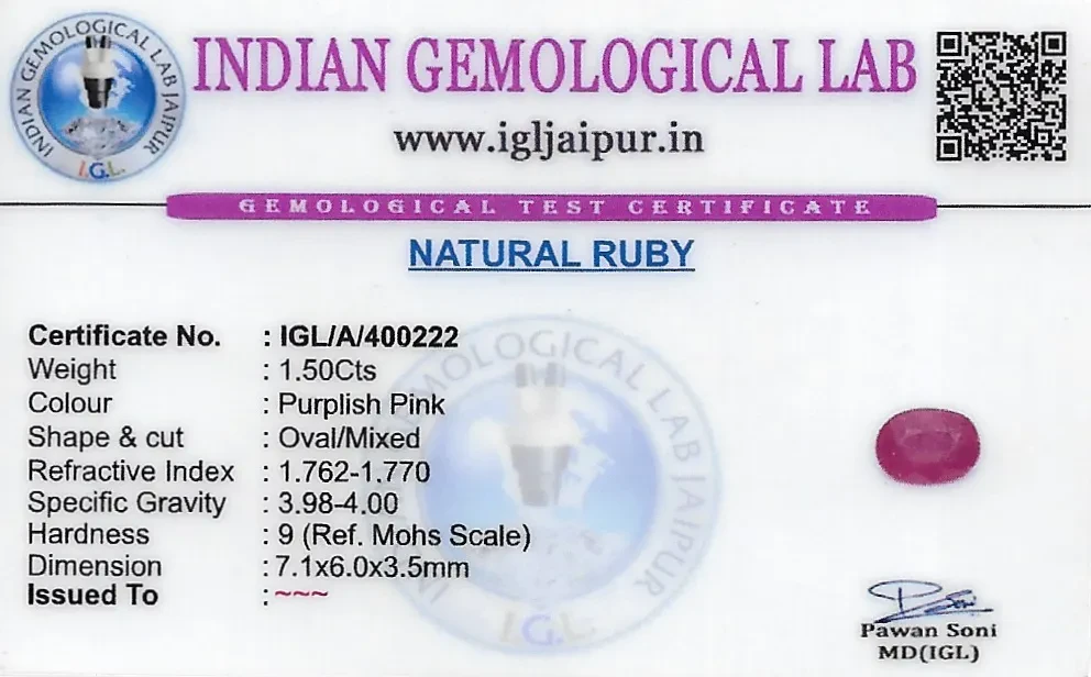 Ruby (Manik) 7x6 MM 1.5 carats