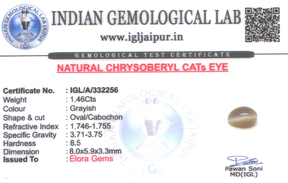 Chrysoberyl Cats Eye (Vaiduryam) 8x6 MM 1.46 carats